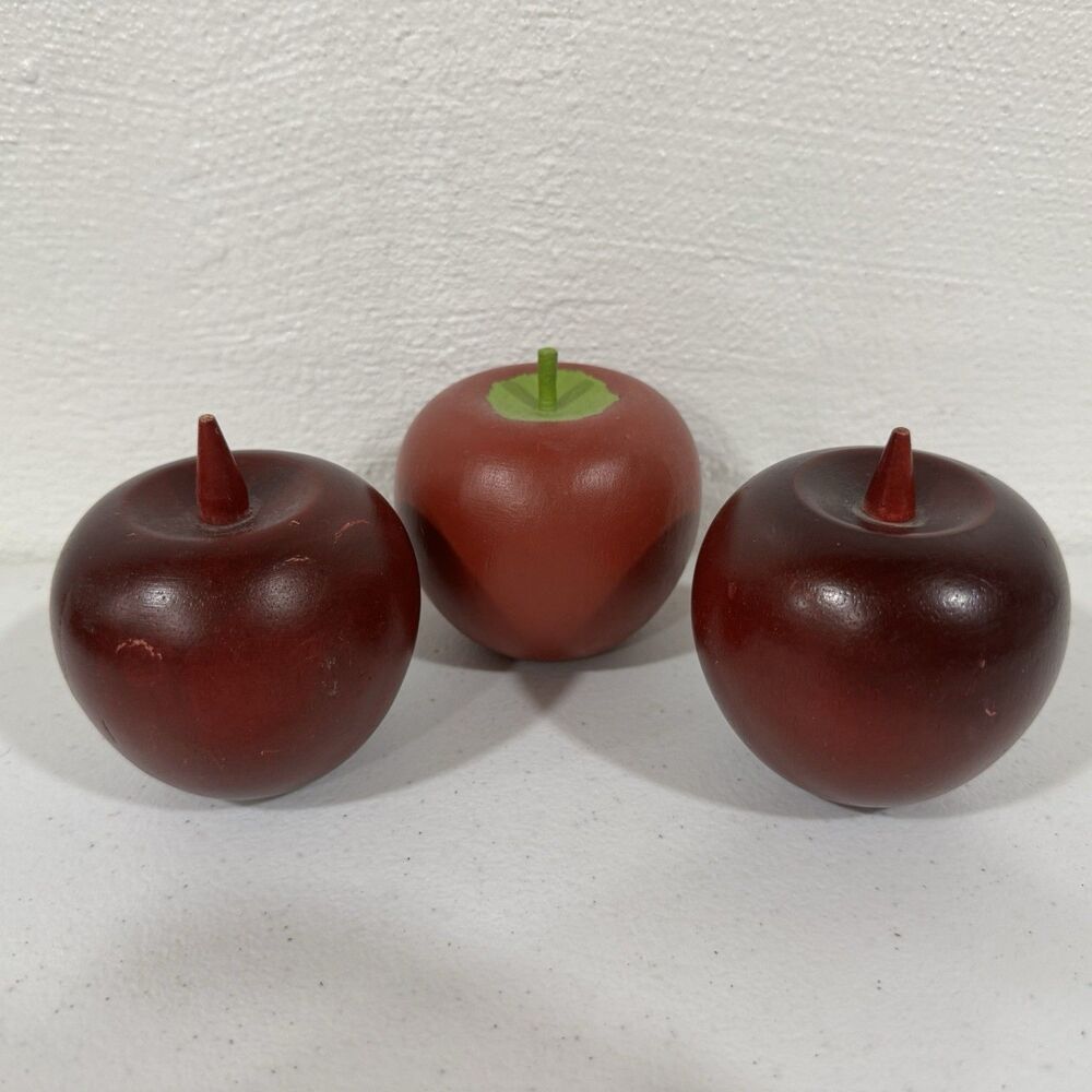 Set of 3 Vintage Decorative Red Wooden Apples Home/Kitchen Decor